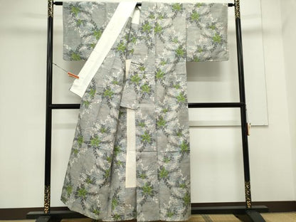 平和屋着物▽上質な紬　単衣　草木文　正絹　逸品　CABK0869ou