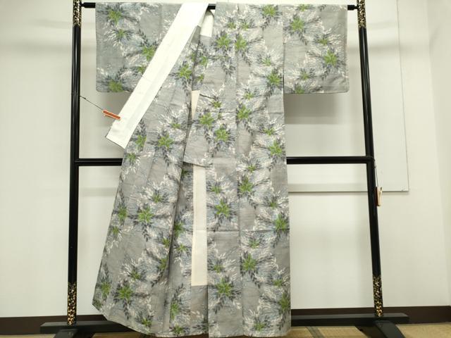 平和屋着物▽上質な紬　単衣　草木文　正絹　逸品　CABK0869ou