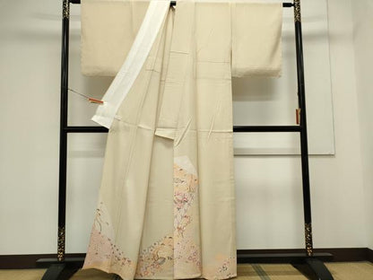 平和屋着物＊夏物　色留訪問着　絽縮緬　友禅　吉祥草花文　正絹　逸品　CABK0873ou