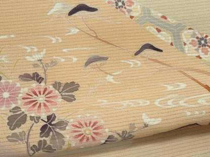 平和屋着物＊夏物　色留訪問着　絽縮緬　友禅　吉祥草花文　正絹　逸品　CABK0873ou