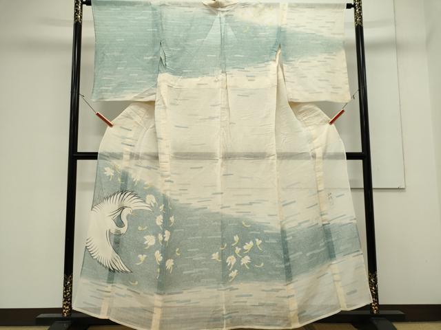 平和屋着物＊夏物　京友禅作家　堺映祥　訪問着　紗　花鳥文　正絹　逸品　CABK0875ou