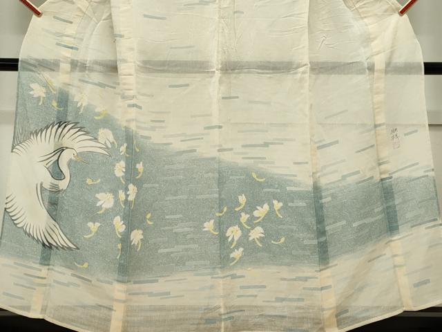 平和屋着物＊夏物　京友禅作家　堺映祥　訪問着　紗　花鳥文　正絹　逸品　CABK0875ou