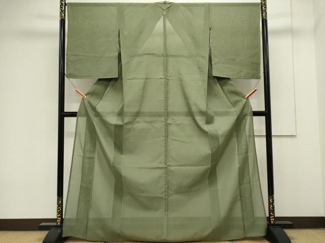平和屋着物＊夏物　紗紬　柳茶色　正絹　逸品　CABK0885ou