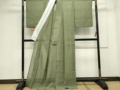 平和屋着物＊夏物　紗紬　柳茶色　正絹　逸品　CABK0885ou