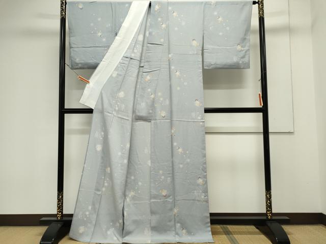 平和屋着物＊夏物　小紋　絽　花蝶文　蛍暈し　正絹　逸品　CABK0888ou