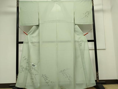 平和屋着物＊夏物　訪問着　絽　手描き　舞蝶草木文　銀彩　正絹　逸品　CABK0891ou