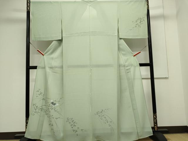 平和屋着物＊夏物　訪問着　絽　手描き　舞蝶草木文　銀彩　正絹　逸品　CABK0891ou