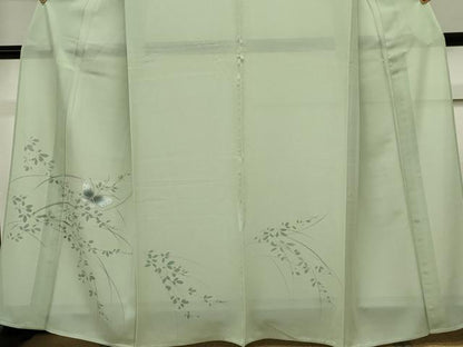 平和屋着物＊夏物　訪問着　絽　手描き　舞蝶草木文　銀彩　正絹　逸品　CABK0891ou