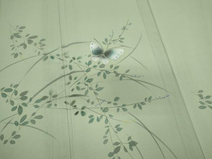 平和屋着物＊夏物　訪問着　絽　手描き　舞蝶草木文　銀彩　正絹　逸品　CABK0891ou