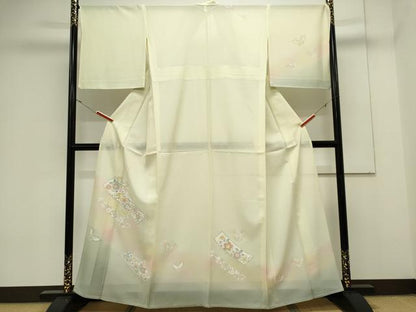 平和屋着物＊夏物　訪問着　絽　花蝶文　暈し染め　銀彩　正絹　逸品　CABK0892ou