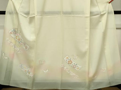 平和屋着物＊夏物　訪問着　絽　花蝶文　暈し染め　銀彩　正絹　逸品　CABK0892ou