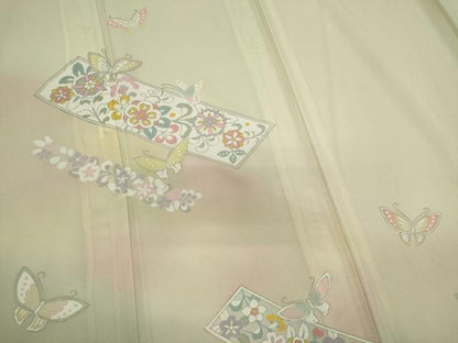 平和屋着物＊夏物　訪問着　絽　花蝶文　暈し染め　銀彩　正絹　逸品　CABK0892ou