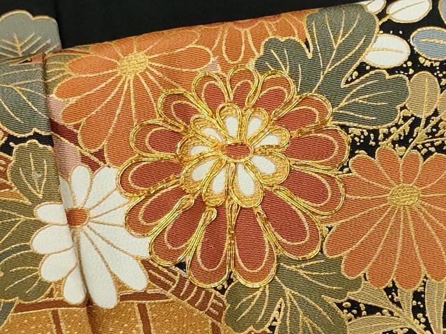 平和屋着物■豪華黒留袖　駒刺繍　御所車草花文　金彩　正絹　逸品　CABK0895ou
