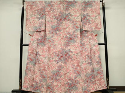 平和屋着物■上質な小紋　道長枝花文　鬼しぼ縮緬　正絹　逸品　未使用　CABK0900ou