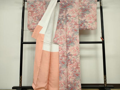 平和屋着物■上質な小紋　道長枝花文　鬼しぼ縮緬　正絹　逸品　未使用　CABK0900ou