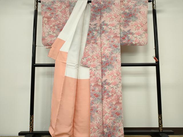 平和屋着物■上質な小紋　道長枝花文　鬼しぼ縮緬　正絹　逸品　未使用　CABK0900ou