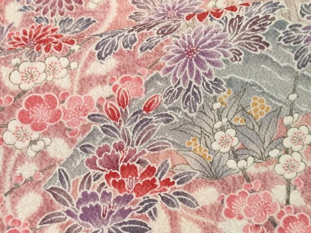 平和屋着物■上質な小紋　道長枝花文　鬼しぼ縮緬　正絹　逸品　未使用　CABK0900ou