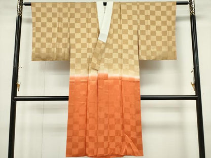 平和屋着物■長襦袢　袷　市松文様　暈し染め　正絹　逸品　CABK0907ou