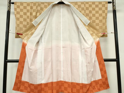 平和屋着物■長襦袢　袷　市松文様　暈し染め　正絹　逸品　CABK0907ou