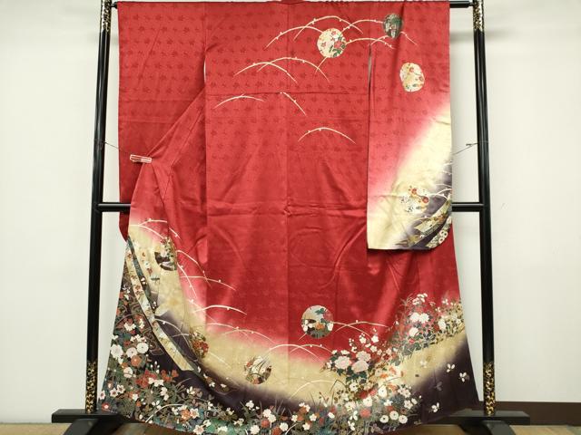 平和屋着物■豪華振袖　駒刺繍　雪輪舞蝶花鳥文　暈し染め　金銀彩　正絹　逸品　CABK0915ou