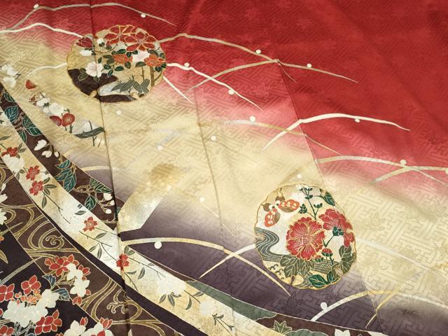 平和屋着物■豪華振袖　駒刺繍　雪輪舞蝶花鳥文　暈し染め　金銀彩　正絹　逸品　CABK0915ou