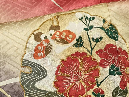 平和屋着物■豪華振袖　駒刺繍　雪輪舞蝶花鳥文　暈し染め　金銀彩　正絹　逸品　CABK0915ou