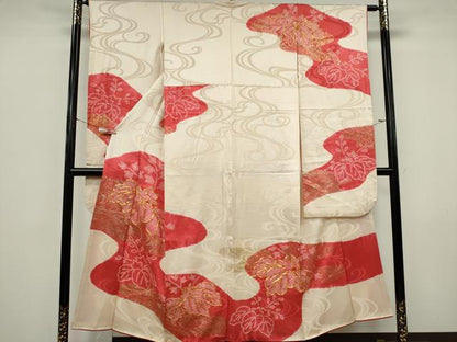 平和屋着物■豪華振袖　駒刺繍　絞り　流水草花文　金彩　正絹　逸品　CABK0919ou