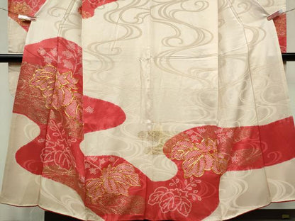 平和屋着物■豪華振袖　駒刺繍　絞り　流水草花文　金彩　正絹　逸品　CABK0919ou