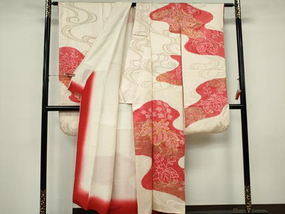 平和屋着物■豪華振袖　駒刺繍　絞り　流水草花文　金彩　正絹　逸品　CABK0919ou