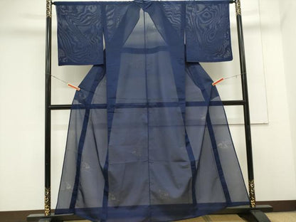 平和屋着物＊夏物　色無地　縦絽　扇面花紋紗　深縹色　やまと誂製　正絹　逸品　未使用　CABK0924ou