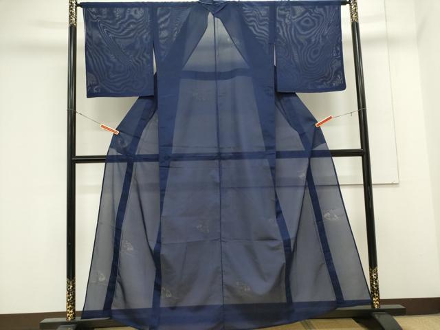 平和屋着物＊夏物　色無地　縦絽　扇面花紋紗　深縹色　やまと誂製　正絹　逸品　未使用　CABK0924ou