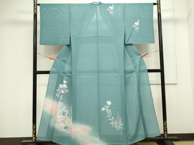 平和屋着物＊夏物　訪問着　絽　友禅　枝花文　暈し染め　金銀彩　正絹　逸品　CABK0928ou