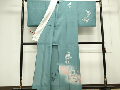 平和屋着物＊夏物　訪問着　絽　友禅　枝花文　暈し染め　金銀彩　正絹　逸品　CABK0928ou
