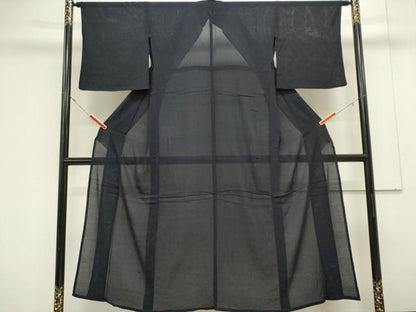 平和屋着物＊夏物　色無地　絽縮緬　濃紺色　正絹　逸品　CABK0930ou