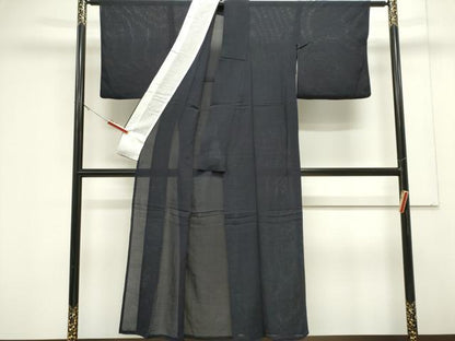 平和屋着物＊夏物　色無地　絽縮緬　濃紺色　正絹　逸品　CABK0930ou