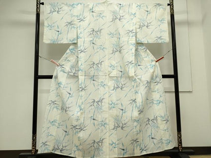 平和屋着物＊夏物　小紋　紗　縮織　笹竹文　CABK0931ou