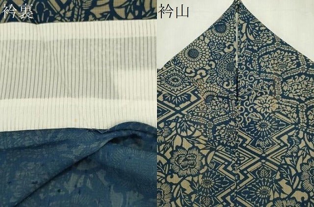 平和屋着物＊夏物　本場阿波藍染　角田智造　小紋　紗紬　切嵌吉祥花文　正絹　逸品　CABK0933ou