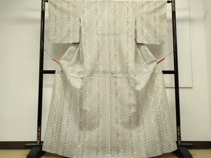 平和屋着物＊夏物　紗紬　花唐草間道　正絹　逸品　CABK0934ou