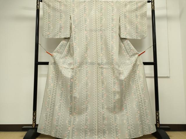 平和屋着物＊夏物　紗紬　花唐草間道　正絹　逸品　CABK0934ou