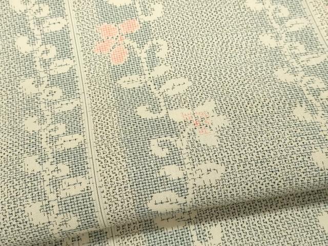 平和屋着物＊夏物　紗紬　花唐草間道　正絹　逸品　CABK0934ou