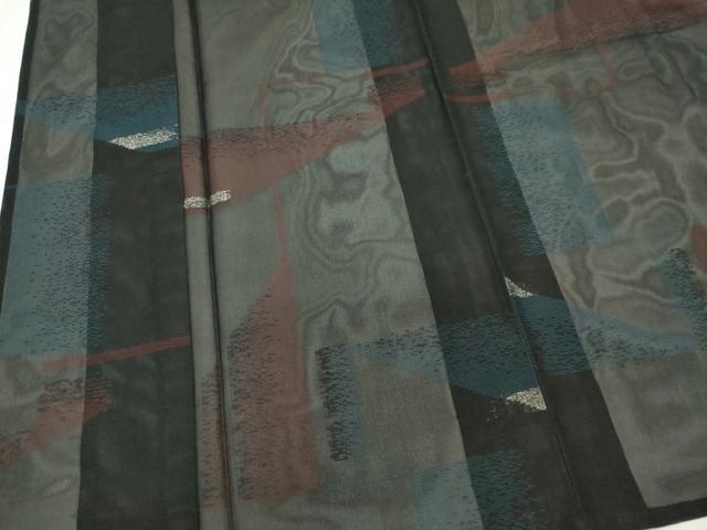 平和屋着物＊夏物　小紋　紗　幾何学文　黒地　銀糸　正絹　逸品　未使用　CABK0938ou