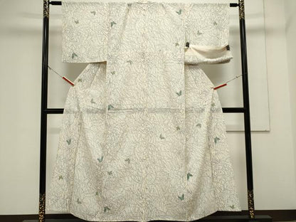 平和屋着物＊夏物　小紋　絽　舞蝶草木文　三越扱い　反端付き　正絹　逸品　CABK0945ou