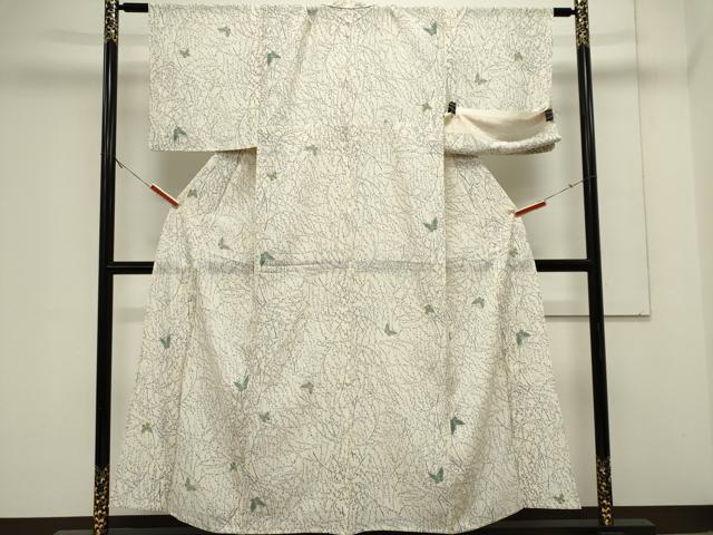 平和屋着物＊夏物　小紋　絽　舞蝶草木文　三越扱い　反端付き　正絹　逸品　CABK0945ou