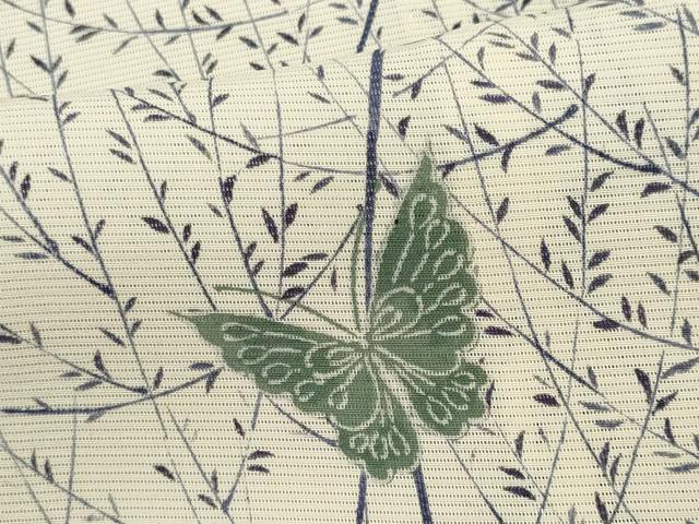 平和屋着物＊夏物　小紋　絽　舞蝶草木文　三越扱い　反端付き　正絹　逸品　CABK0945ou