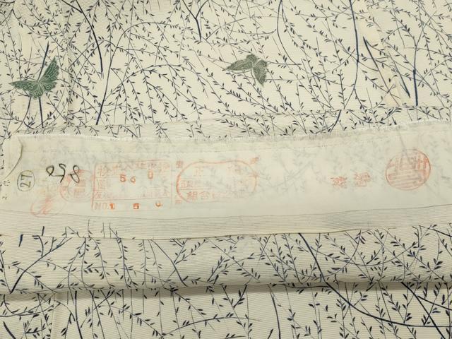 平和屋着物＊夏物　小紋　絽　舞蝶草木文　三越扱い　反端付き　正絹　逸品　CABK0945ou