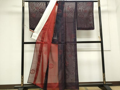 平和屋着物＊夏物　小紋　紗　幾何学文　正絹　逸品　CABK0947ou