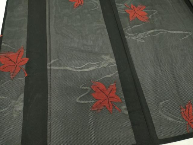 平和屋着物＊夏物　小紋　絽　流水楓文　黒地　正絹　逸品　未使用　CABK0949ou
