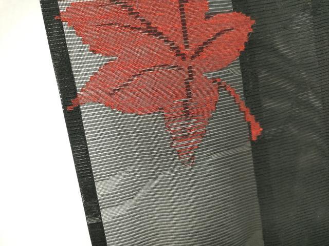 平和屋着物＊夏物　小紋　絽　流水楓文　黒地　正絹　逸品　未使用　CABK0949ou