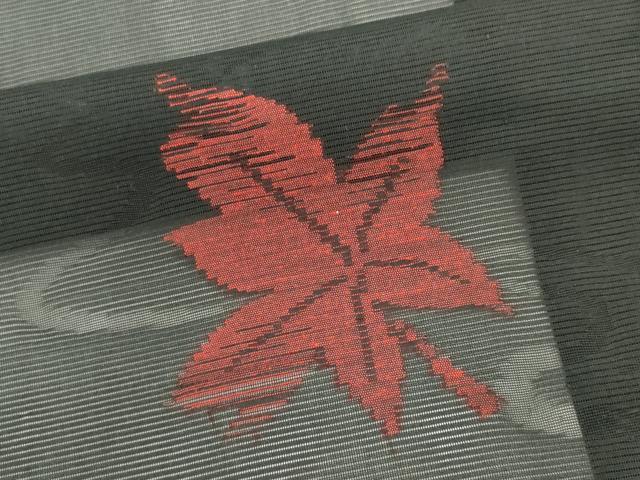 平和屋着物＊夏物　小紋　絽　流水楓文　黒地　正絹　逸品　未使用　CABK0949ou