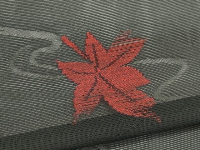 平和屋着物＊夏物　小紋　絽　流水楓文　黒地　正絹　逸品　未使用　CABK0949ou